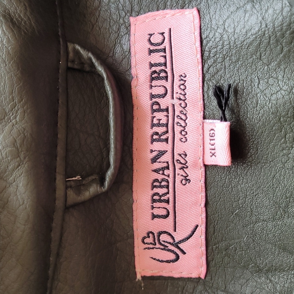 Urban Republic Girls Olive green Faux leather Moto Jacket Size 16 XL